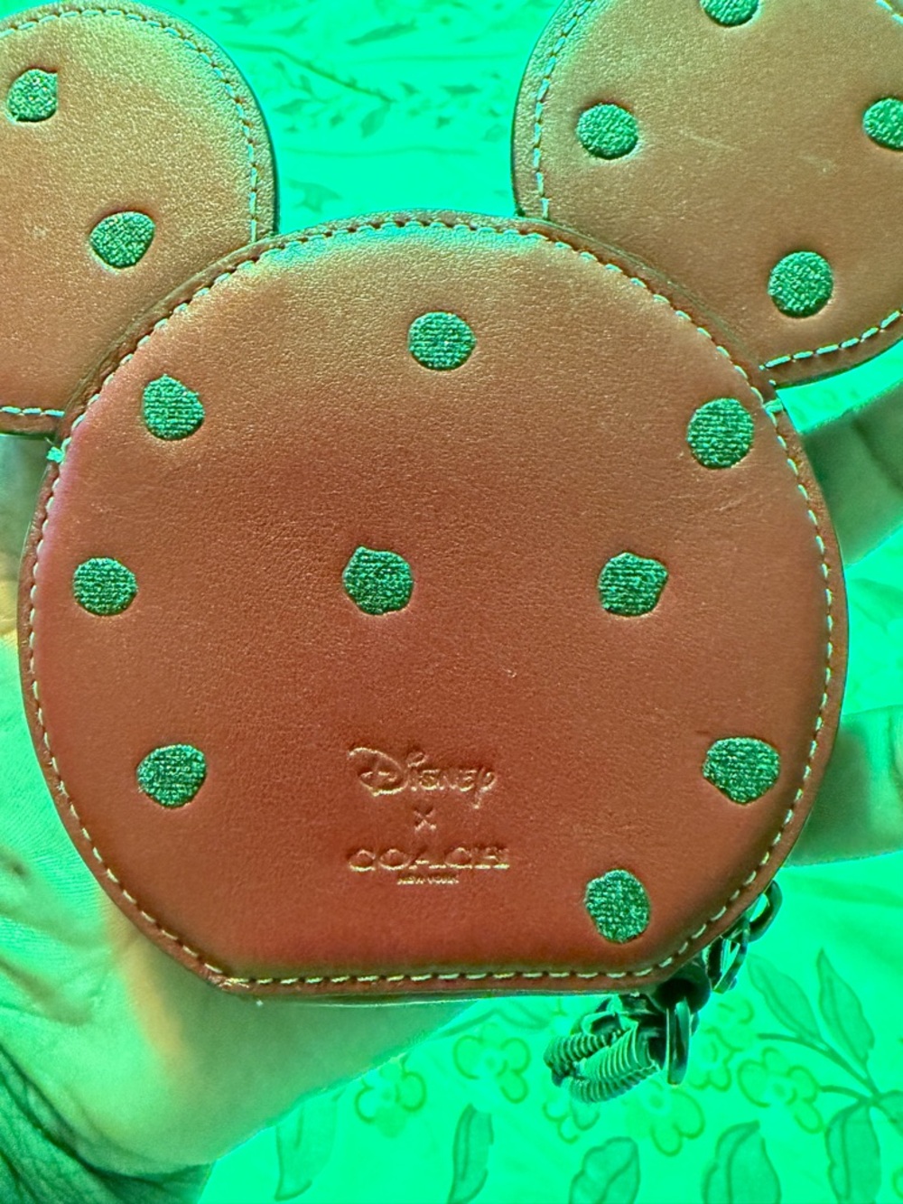 Coach X Disney Red Leather Mickey Ear Coin Purse with Gun Metal Chain